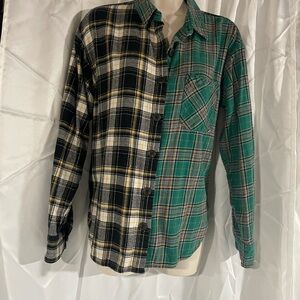 Wild Fable Men's Split Plaid Button-Down Shirt - Black, Green, and Yellow